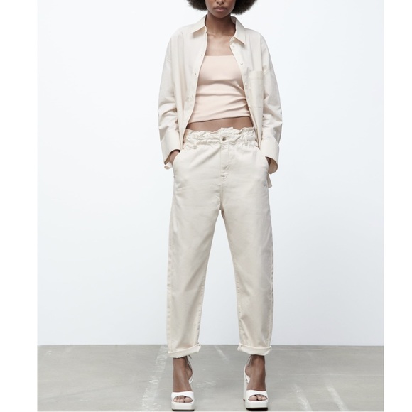 Zara paper bag jeans ecru color - Picture 1 of 6